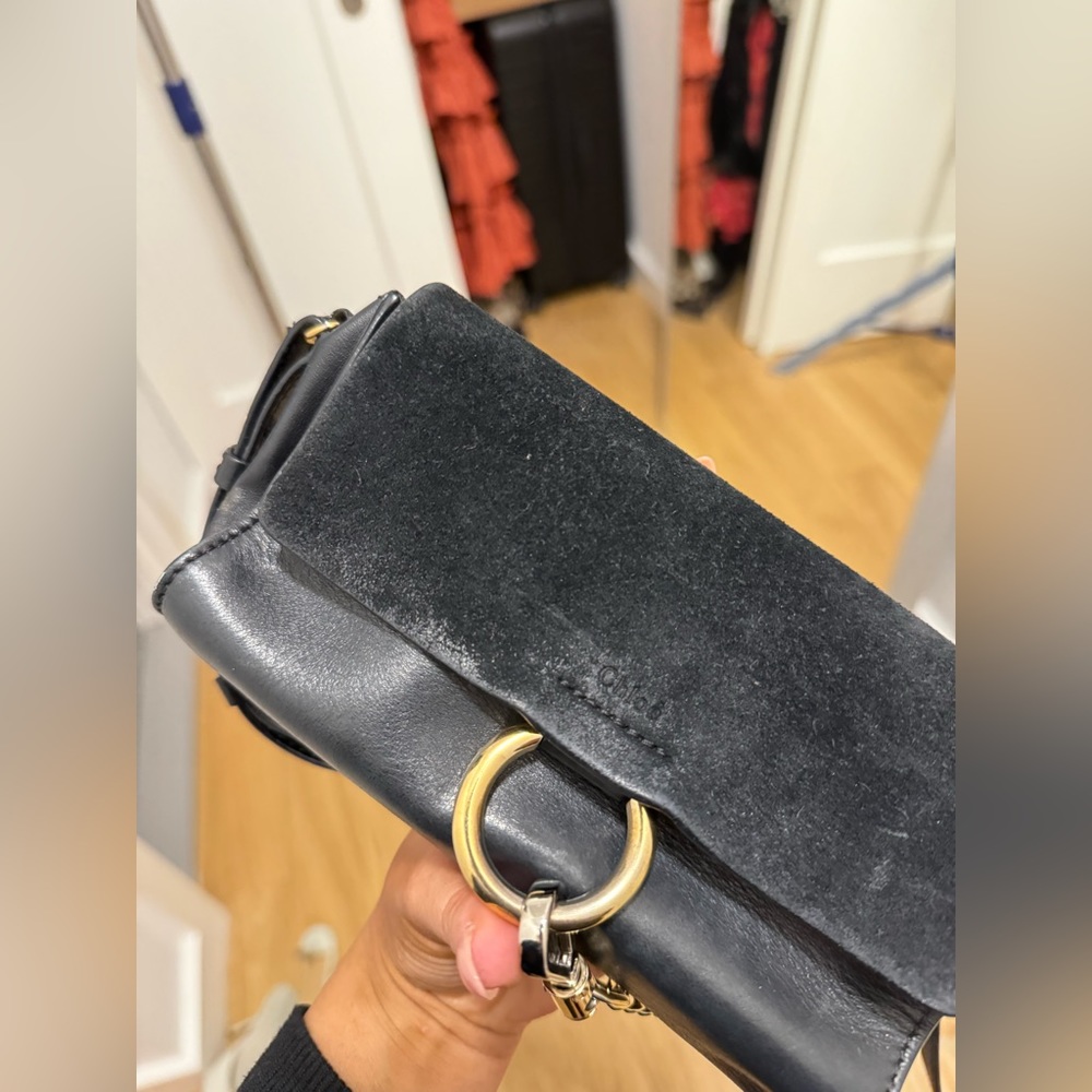 Chloe Black Leather Crossbody with Gold Accents